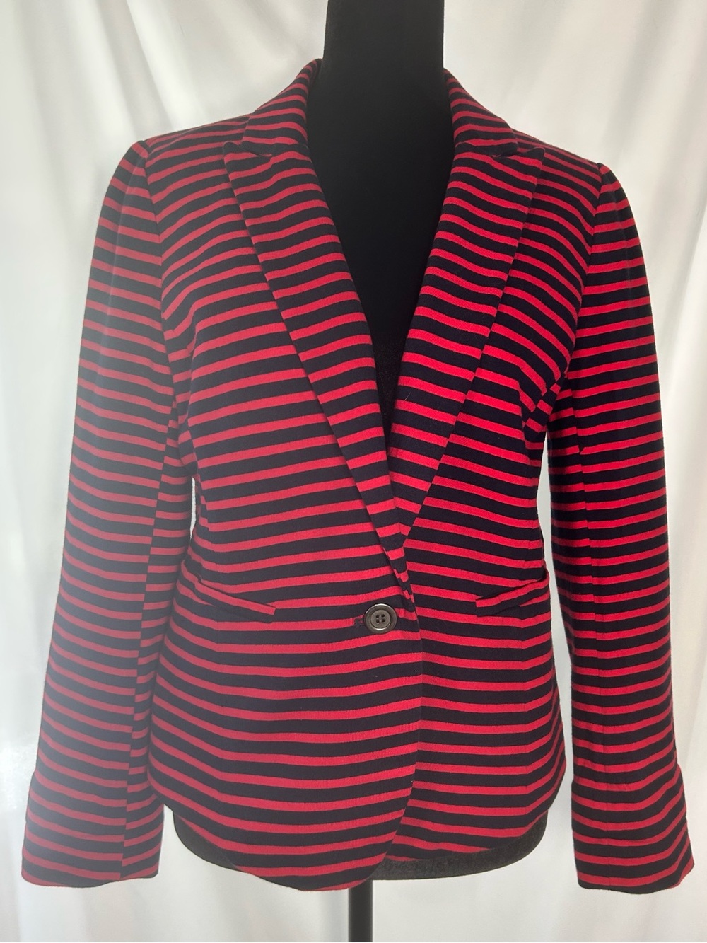 LOFT Red Black Striped Knit Blazer Jacket Women’s Size 6